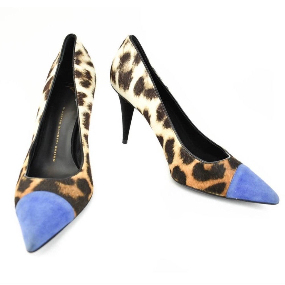 Giuseppe Zanotti beige leopard /Blue leather heels size 40 fits 8.5/9